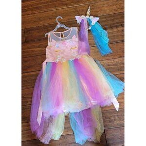 Kids Unicorn Costume Child Girls Rainbow with horn headband Halloween Size 10